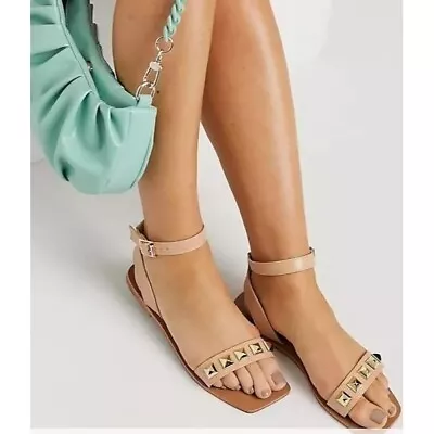 New London Rebel Wide Fit Square Toe Studded Two Part Flat Sandals Size US 9 • £21.69