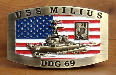 USS Milius (DDG-69) Destroyer Belt Buckle  POW-MIA  Antique Brass • $30