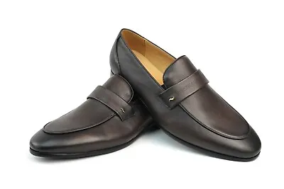 Brown Men's Exclusive Genuine Leather Slip On Dress Shoes Loafers AZAR MAN Uber • $49.95