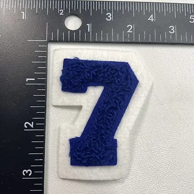 $5.94 • Buy Almost 3” Chenille Blue On White Number 7 Letter Jacket Patch Letterman 00XR