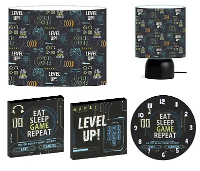 GAMING LEVEL UP Xbox Ps CEILING SHADE TOUCH LAMP WALL ART CLOCK Or BUNDLE • £14.97
