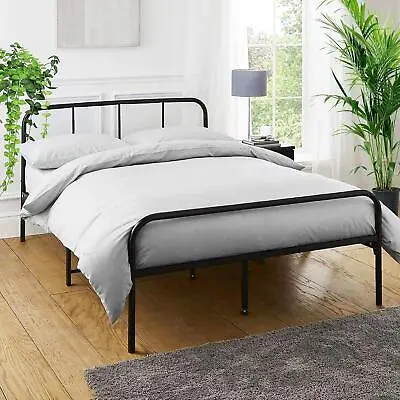 Double Bed Frame Metal Rounded Headboard Easy Assembly Bed Base Storage 6.5x4.5 • £61.99
