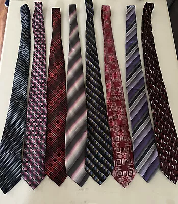 Van Heusen Mens 100% Silk Neck Tie Lot Of 8 Blue Purple Red Ties • $10