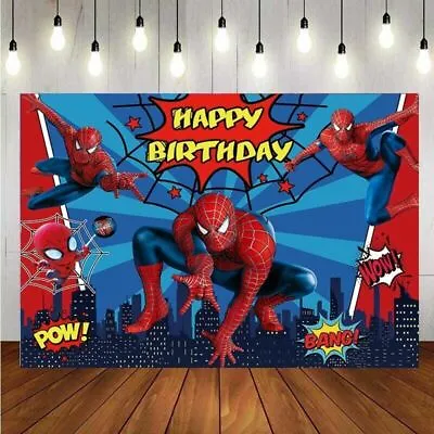 $14.53 • Buy Spiderman Photography Backdrop Boys Birthday Party Photo Background Banner Decor
