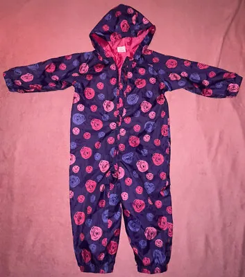 Girls Age 18-24 Months Pink And Purple Rainsuit Miniclub No Signs Of Wear • £7.50