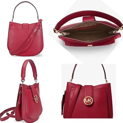 Michael Kors Lillie Medium Hobo Messenger Maroon/Red Leather Handbag • $155