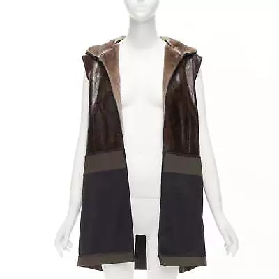 MARNI Mink Gilet Reversible Brown Colorblocked Textured Fur Hooded Vest IT40 S • $698
