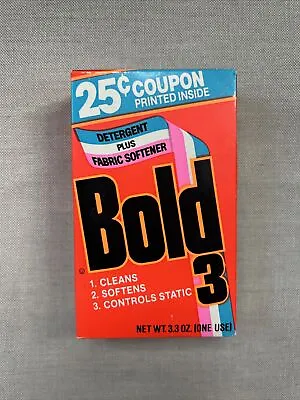Vtg (Sealed) BOLD 3 Detergent Plus Fabric Softener One Use Sample Box 3.4oz NOS • $30