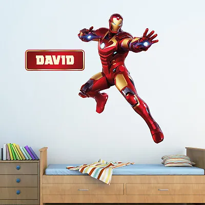 IRON MAN PERSONALISED Marvel Avengers Wall Sticker Vinyl Graphic Indoor Outdoor • £33.47