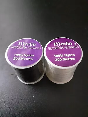 A Pair Of Merlin Nylon Invisible Threads. 1 White And 1 Black. 200m Each Reel.  • £9.50