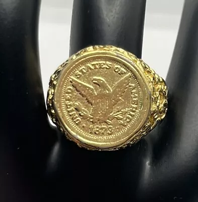 Vintage Size 9 Ring Faux Coin Eagle Nugget USA United States Of America 1873 • $59
