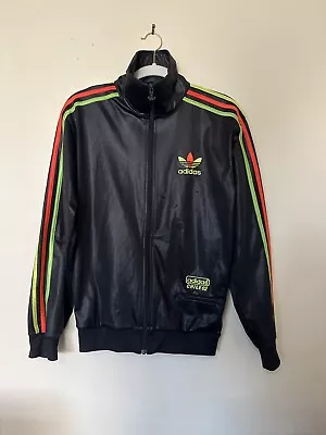 Adidas Chile 62 Jacket Black Tracksuit 2011 Wet Look SMALL Jamaica Zip Pockets • £99.99