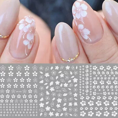 $2.52 • Buy 3D Nail Sticker White Flower Adhesive Nail Art Decal Manicure Tips Valentine
