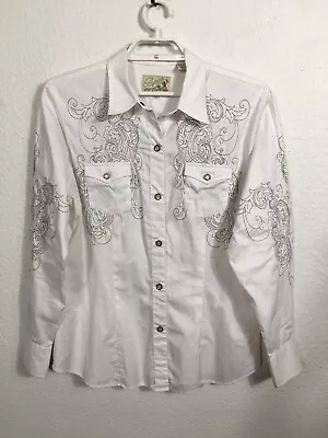 Vintage Roper Shirt Womens XL White Pearl Snap Embroidered Floral Western • $58
