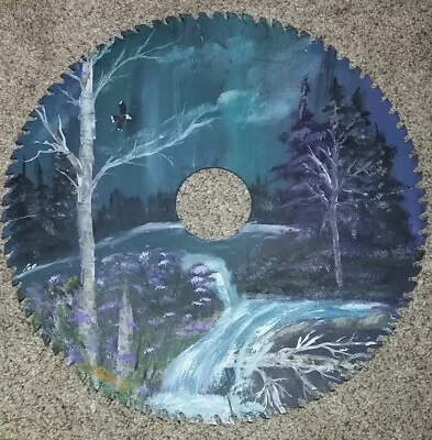 Vintage Hand Painted Circular Saw Blade Wall Art Bald Eagle In Woods River 14   • $50