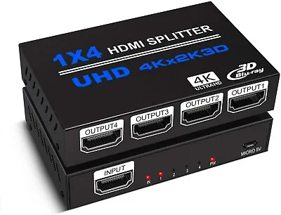 1x4 1in:4out HDMI Distribution Amplifier Amp Splitter Multiplier 3D 1080p 2K 4K • $29.99