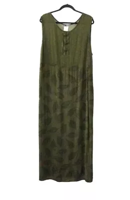 Vintage Sheath Dress Gauzy Rayon Leaf Print Green Sleeveless Ankle Length Sz 2X • $39.95