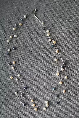 AAA Cultured Pearl Multi Color 3X1 Necklace 925 Sterling NWOT • $14.95
