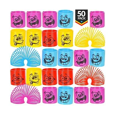 Mega Pack Of 50 Coil Springs For Kids - Assorted Emoji Silly Faces And Colors... • £20.52