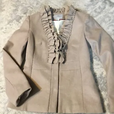 H & M Womens Brown Wool Blend Blazer Ruffle Long Collar 6 • $12