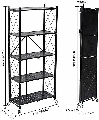 HealSmart 3/4/5Tier Heavy Duty Foldable Metal Rack Storage Shelving Unit W Wheel • $97.99