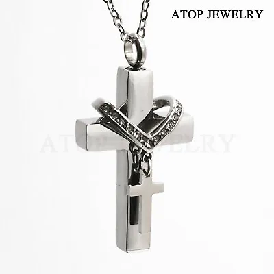 NEW Urn Necklace For Ashes Cremation Pendant Memorial Keepsake Jewelry Cross • $11.99