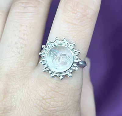 Sun Face Carved Crystal Ring In 925 Sterling Silver Modern College Girl Rings • $27.15