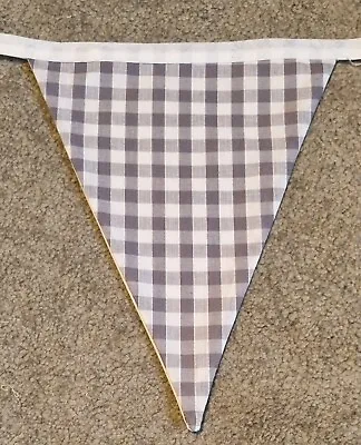 Grey Gingham Bunting - Fabric -Double Flags -Garden Party Or Indoor • £8