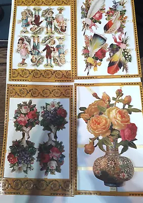 4 Vintage Mamelok Scraps Sheets Flowers Children Feathers 1995 Journal Scrapbook • £4.95