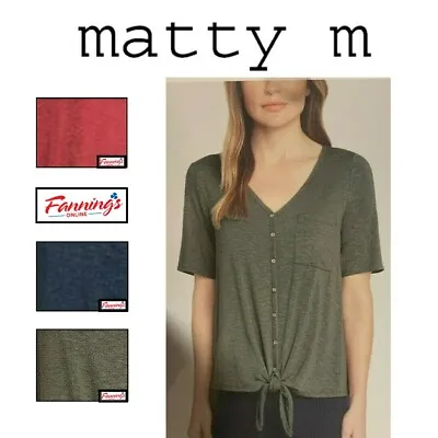 Matty M Women's Tie Front Button Down Shirt Front Pocket Blouse B44 • $12.50