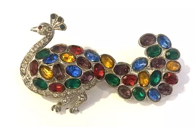 Vintage Bright & Bold Multi-color Rhinestone Peacock Brooch / Pin~unique Beauty! • $28.95