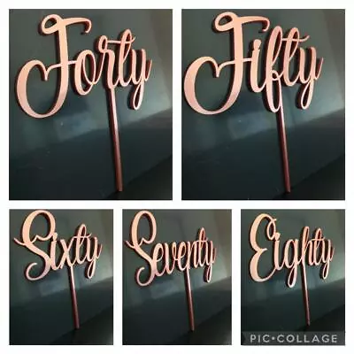 Happy Birthday Cake Topper Rose Gold Metallic Acrylic 40th 50th 60th 70th 80th • £5.99