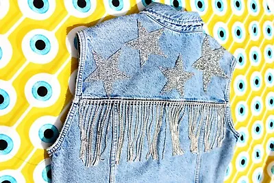 Rhinestone Denim VestBig Star VestCropped VestJean Jacketjean Vest • $295