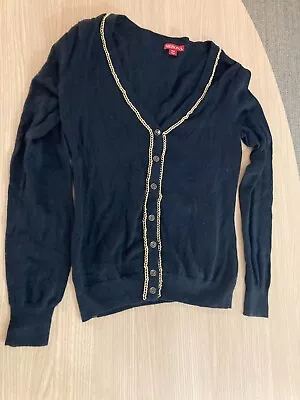 Merona Black Cardigan Sweater Small Gold Chain Detail Long Sleeve Button Front • $12.99