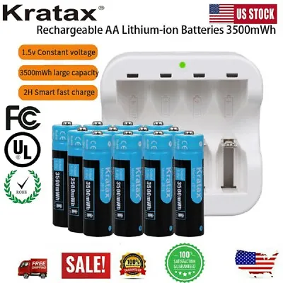 1.5V AA AAA Rechargeable Li-ion Batteries With Fast Lithium Battery Charger LOT • $26.59