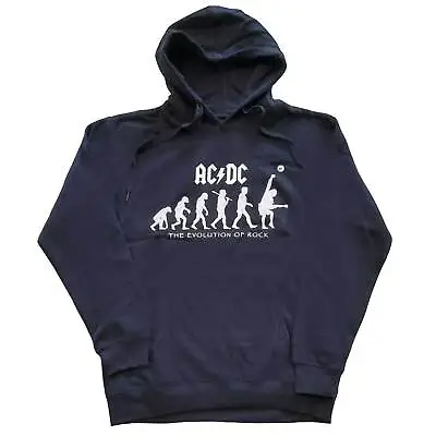 AC/DC Official Unisex Pullover Hoodie: Evolution Of Rock - Navy Blue Cotton • £26.99