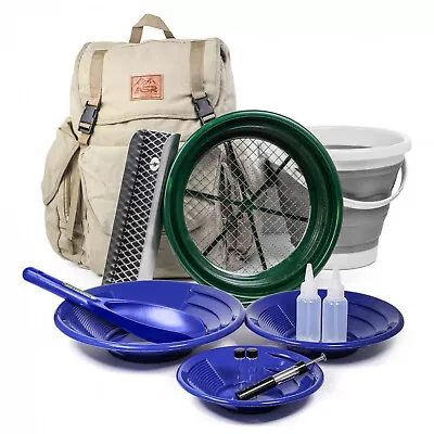 ASR Outdoor Gold Panning Backpack Kit Collapsible Bucket Prospecting Tools 13pc • $94.68