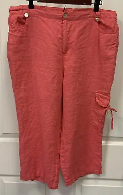 ERIN LONDON Linen Elastic Waist Pull On Capri Pants Size 16 Pockets Embroidered • $9