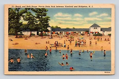 Old Postcard Bath & Beach House Parvin State Park Swimming Millville NJ 1956 • $4.88