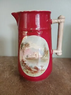 £6.95 • Buy Antique Victorian Hand Painted Jug, With Landscape Scene Decoration, A/F