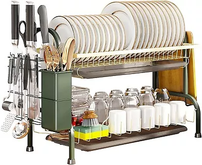 Dish Rack Dish Drainer Dish Drying Rack Large Capacity 2 Tiers With Drip Tray 56 • $89.99