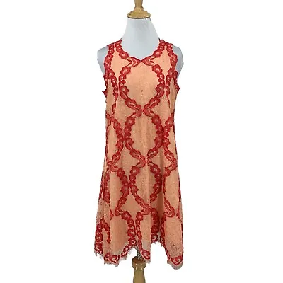 MSSP Max Studio Dress Womens XS Extra Small Peach Red Lace Sleeveless Keyhole • $21.20