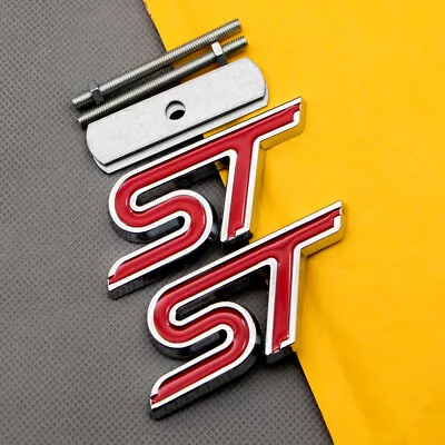 Chrome Red Metal ST Grille Emblem Logo + Rear Trunk Lid Sport Badge Car Sticker • $11.99