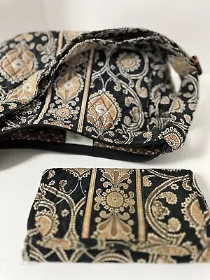 Vera Bradley Black Gold Paisley Shoulder/Crossbody Bag Matching Wallet Cotton • $19.96