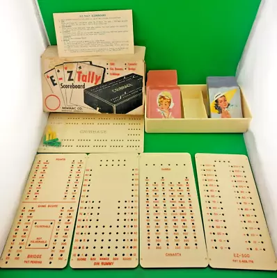 Vintage E-Z Tally Scoreboard Cribbage Gin Canasta Bridge & 500.  Complete Set • $24