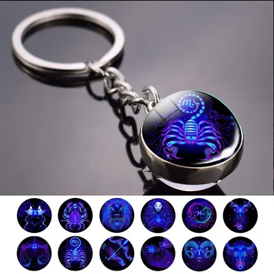 For Women Key Rings Zodiac Keychain Glass Ball Keychain 12 Constellation • £2.87