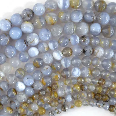 Natural Blue Lace Agate Chalcedony Round Beads 15  Strands Matrix 6mm 8mm 10mm • $11.99