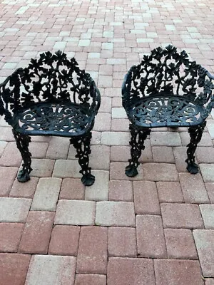 Antique Victorian Cast Iron Grape And Leaf Vine Black Garden Chairs • $150