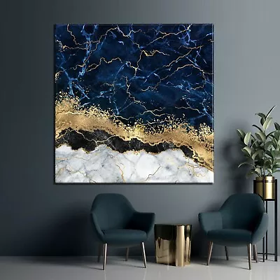 Blue Gold Marble Canvas  Luxury Wall Art Abstract Wall Decor Navy Blue Canvas • $600