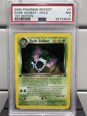Pokemon TCG Cards 1st Edition Dark Golbat 7/82 Team Rocket Holo Rare PSA 7 NM • $99.99